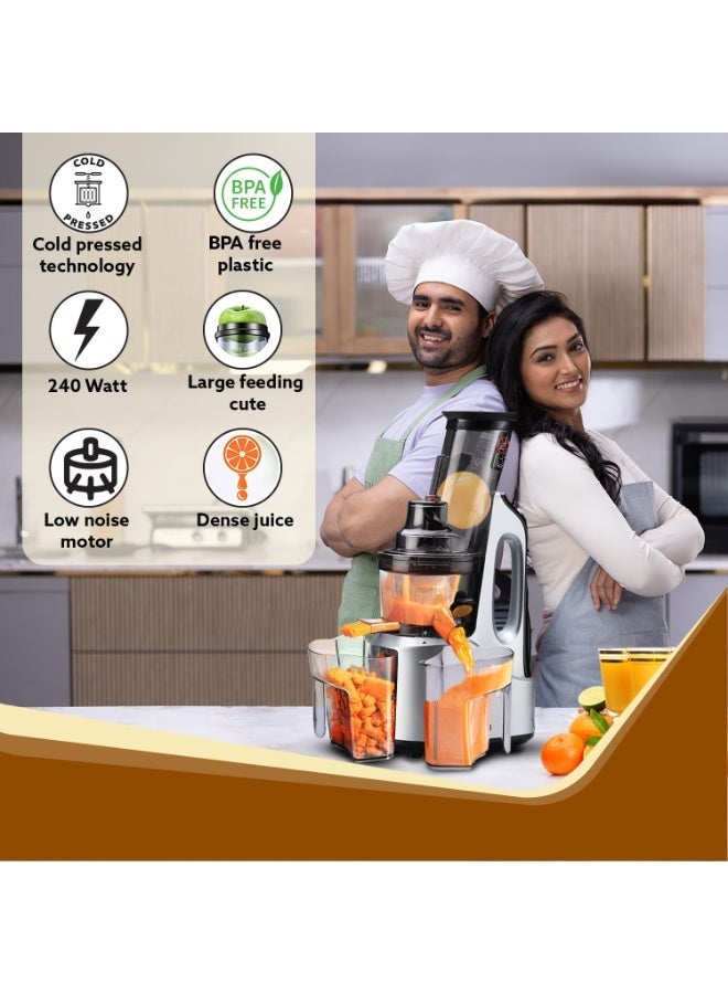 AGARO Imperial Slow Juicer Professional Cold Press Whole Slow Juicer, 240 Watts Power Motor, 3 Strainers, All-in-1 Fruit & Vegetable Juicer, Grey/Black - Image 4